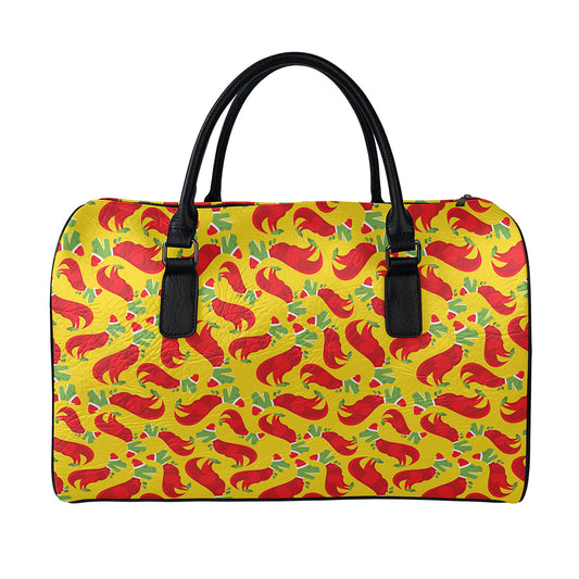 Santa Claus T-Rex Christmas Dino Print Leather Duffle Bag