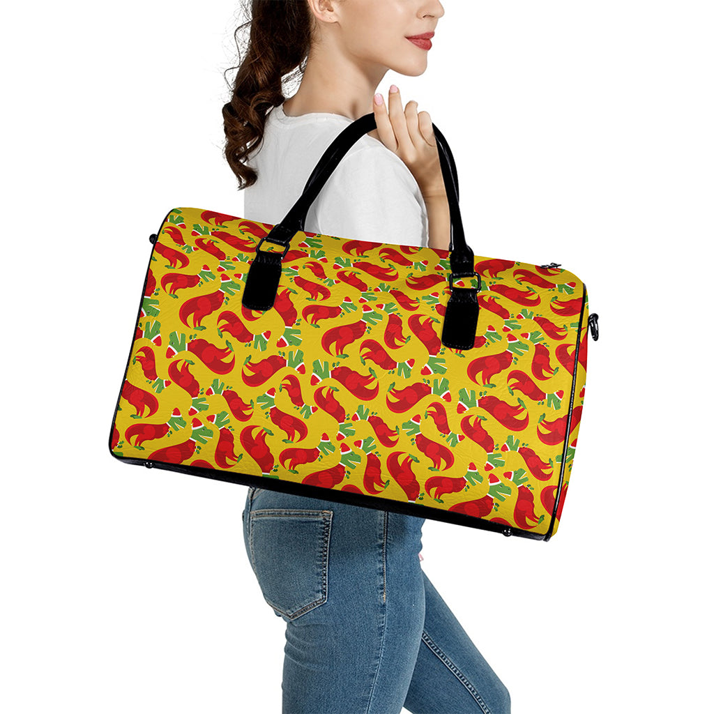 Santa Claus T-Rex Christmas Dino Print Leather Duffle Bag