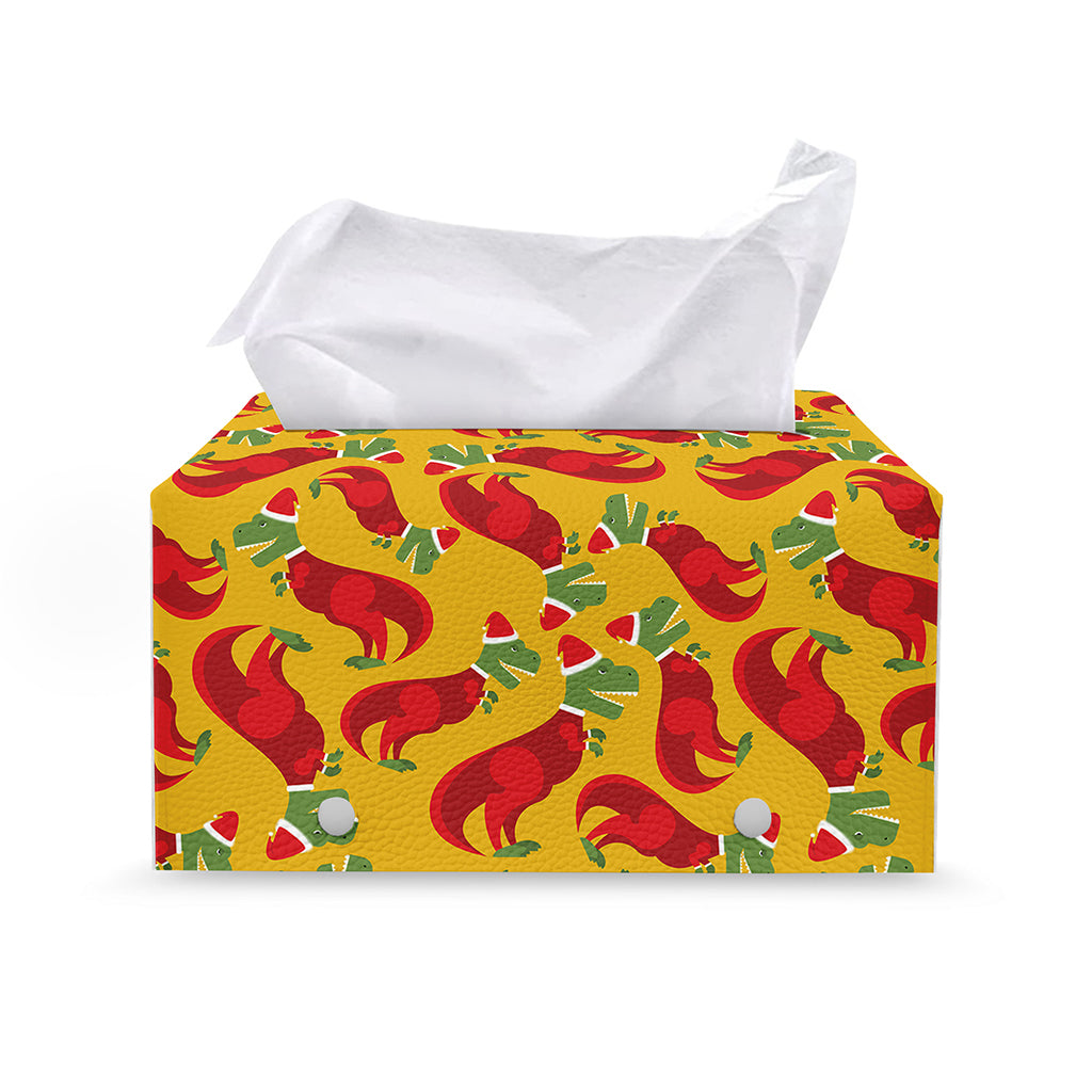 Santa Claus T-Rex Christmas Dino Print Leather Tissue Box Cover
