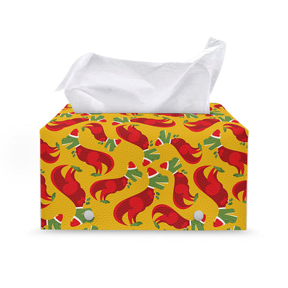 Santa Claus T-Rex Christmas Dino Print Leather Tissue Box Cover