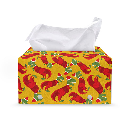 Santa Claus T-Rex Christmas Dino Print Leather Tissue Box Cover