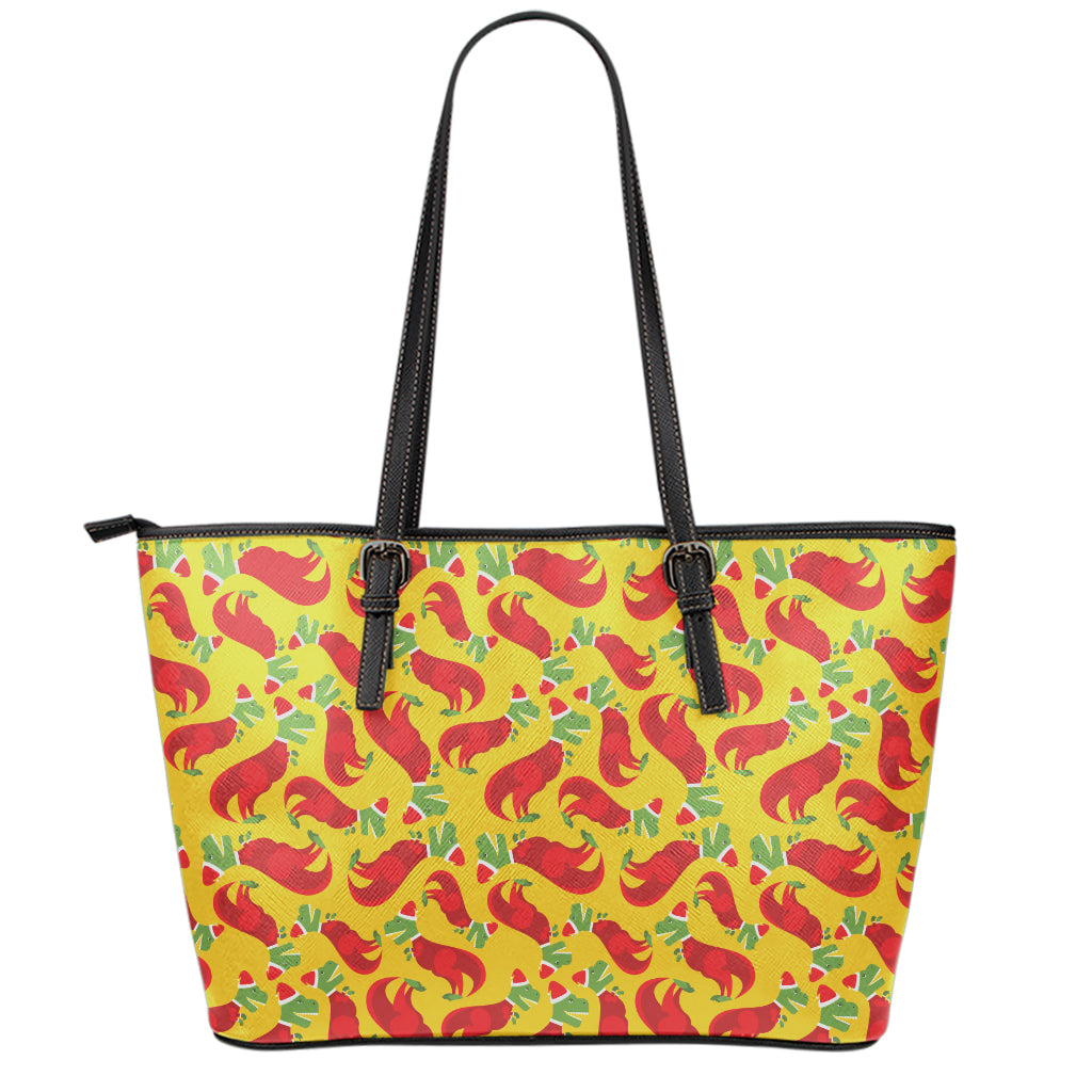 Santa Claus T-Rex Christmas Dino Print Leather Tote Bag