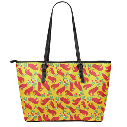 Santa Claus T-Rex Christmas Dino Print Leather Tote Bag