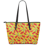 Santa Claus T-Rex Christmas Dino Print Leather Tote Bag