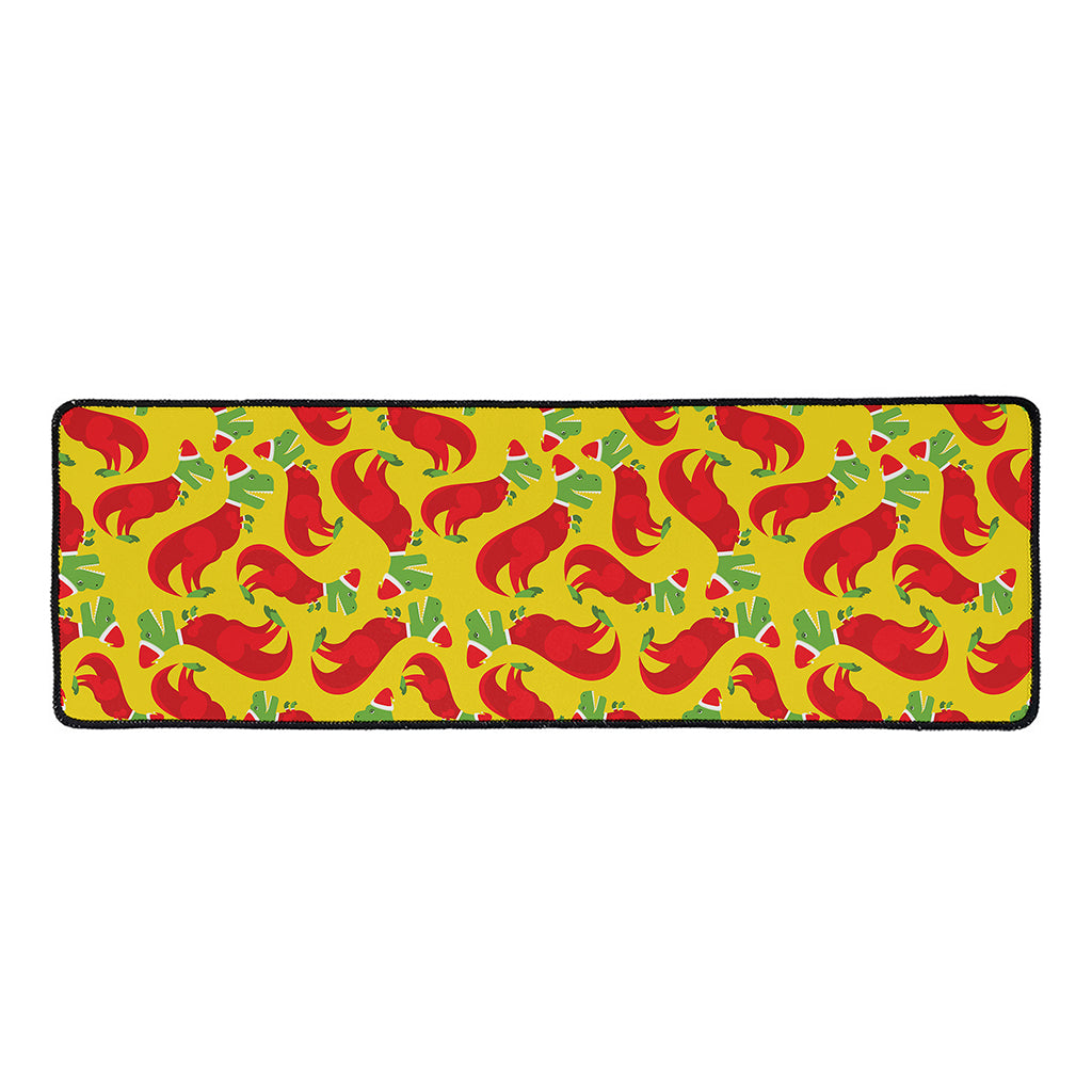 Santa Claus T-Rex Christmas Dino Print Long Kitchen Mat