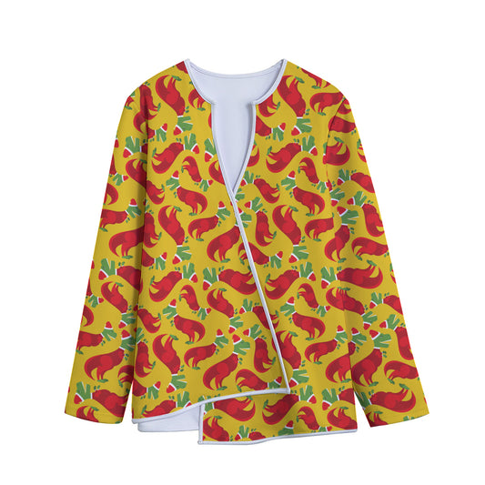 Santa Claus T-Rex Christmas Dino Print Long Sleeve Short Coat