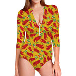 Santa Claus T-Rex Christmas Dino Print Long Sleeve Swimsuit