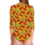 Santa Claus T-Rex Christmas Dino Print Long Sleeve Swimsuit