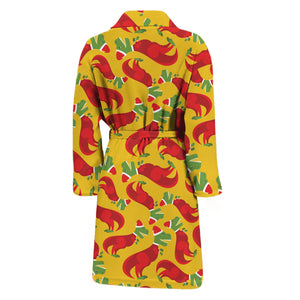 Santa Claus T-Rex Christmas Dino Print Men's Bathrobe