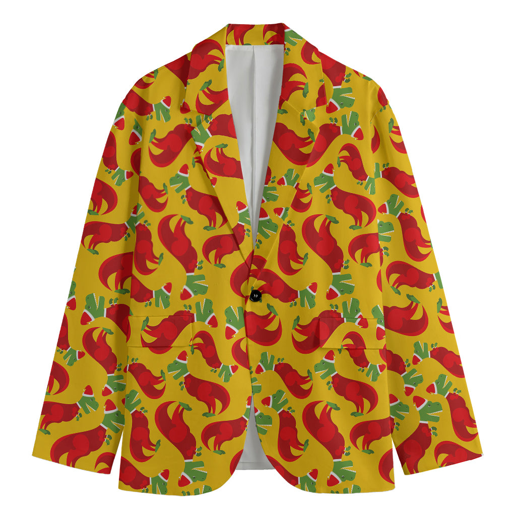 Santa Claus T-Rex Christmas Dino Print Men's Blazer