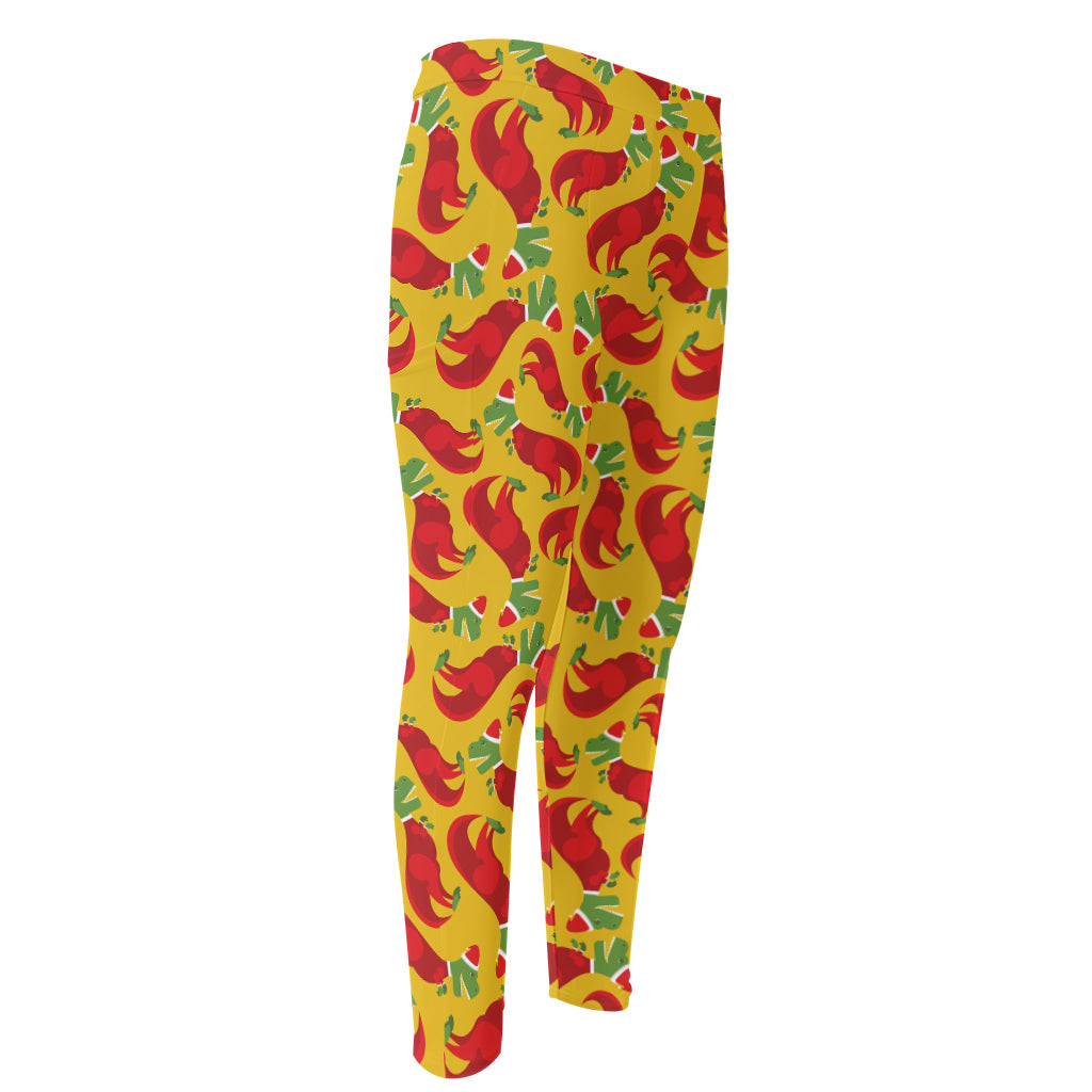 Santa Claus T-Rex Christmas Dino Print Men's Compression Pants