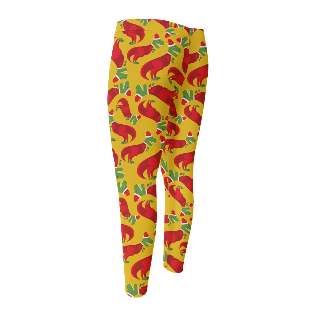 Santa Claus T-Rex Christmas Dino Print Men's Compression Pants
