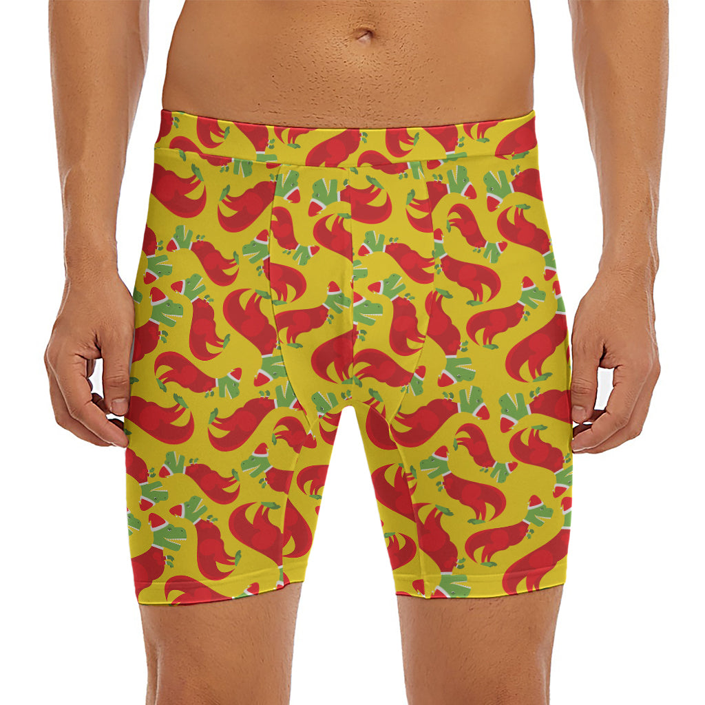 Santa Claus T-Rex Christmas Dino Print Men's Long Boxer Briefs