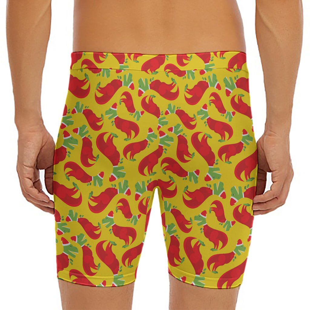 Santa Claus T-Rex Christmas Dino Print Men's Long Boxer Briefs