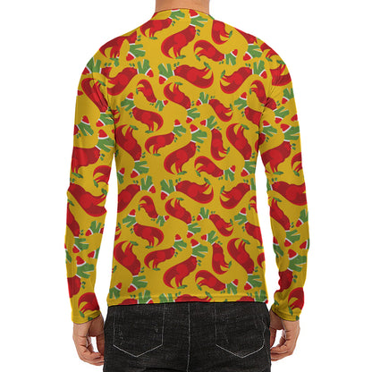 Santa Claus T-Rex Christmas Dino Print Men's Long Sleeve Rash Guard