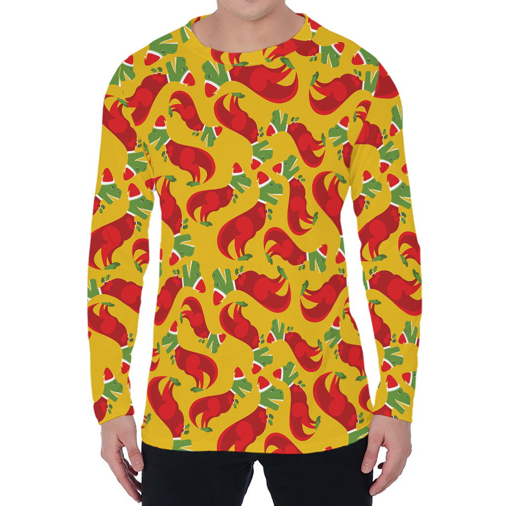 Santa Claus T-Rex Christmas Dino Print Men's Long Sleeve T-Shirt