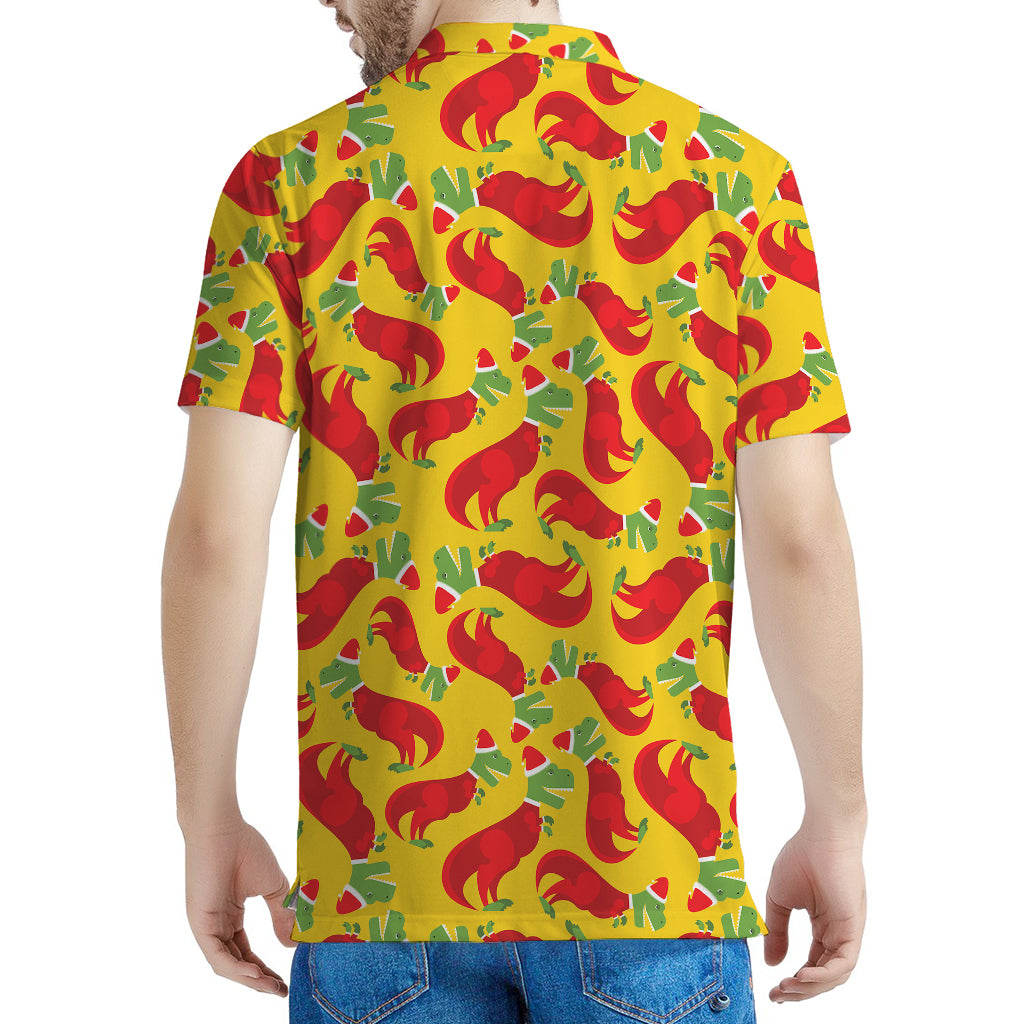 Santa Claus T-Rex Christmas Dino Print Men's Polo Shirt