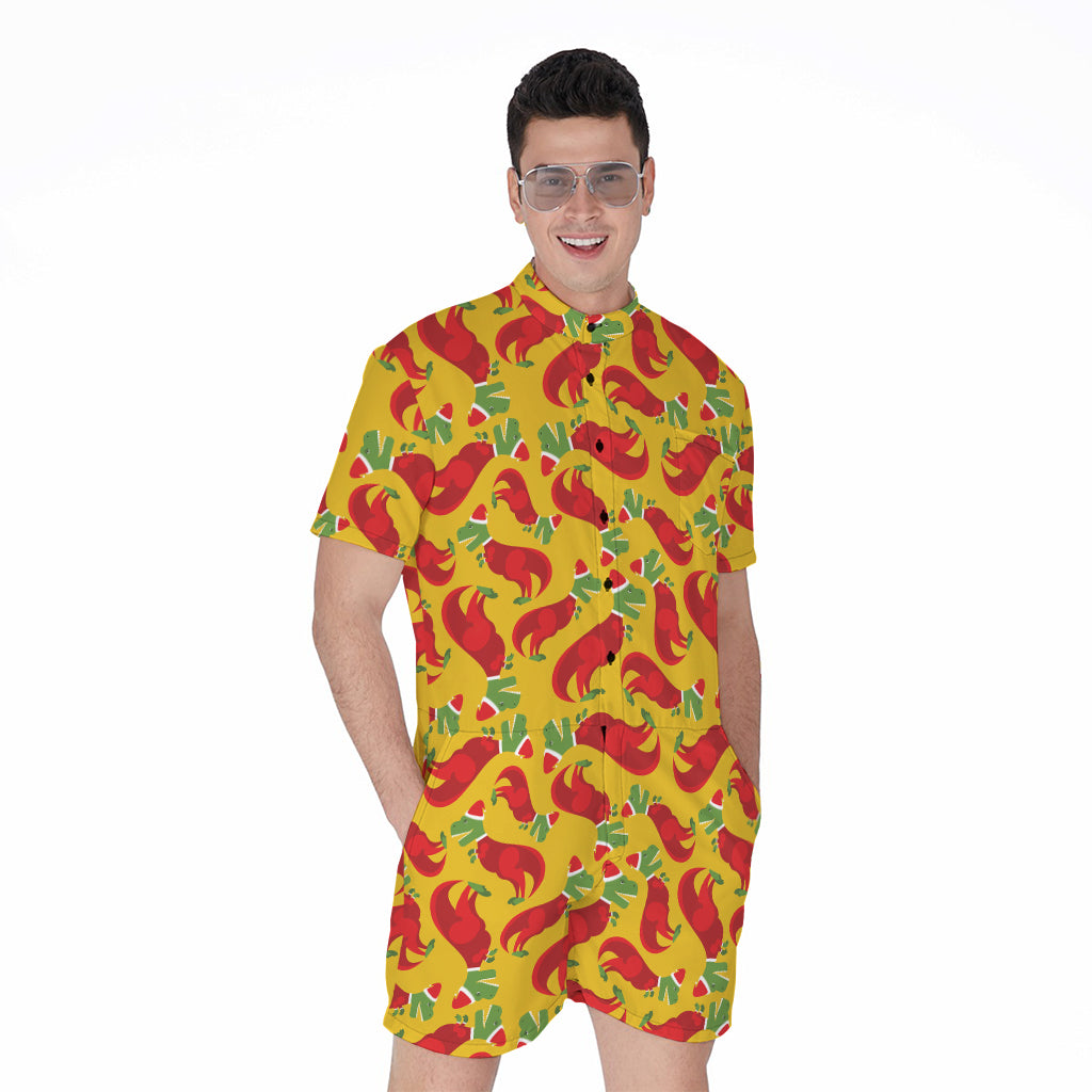 Santa Claus T-Rex Christmas Dino Print Men's Rompers