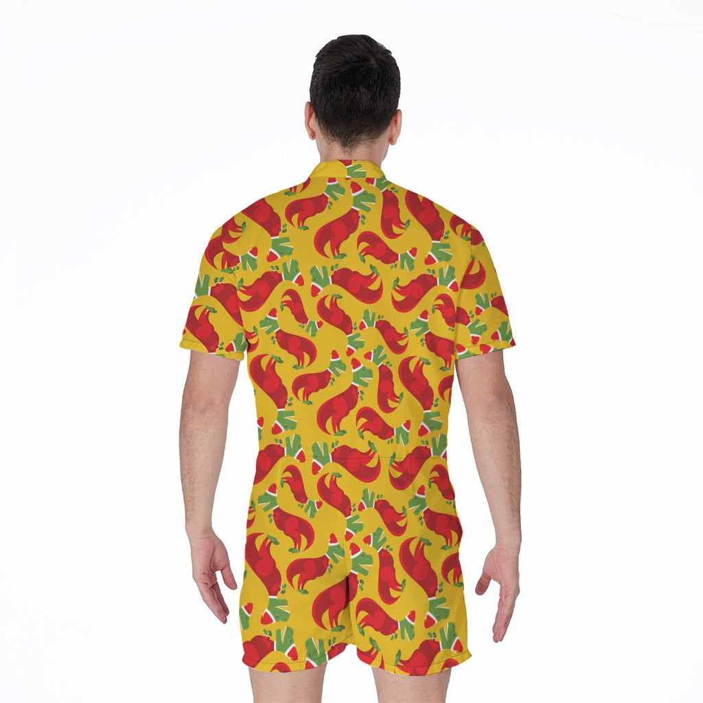 Santa Claus T-Rex Christmas Dino Print Men's Rompers