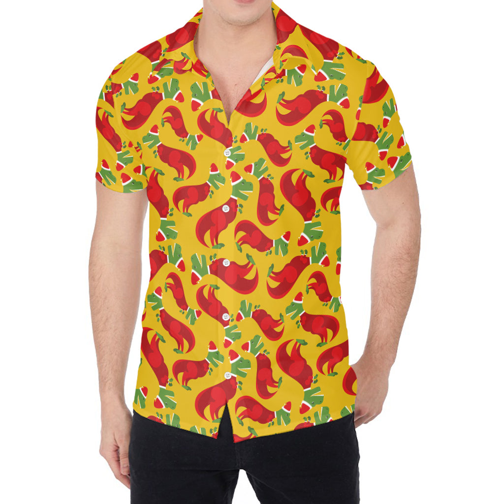 Santa Claus T-Rex Christmas Dino Print Men's Shirt