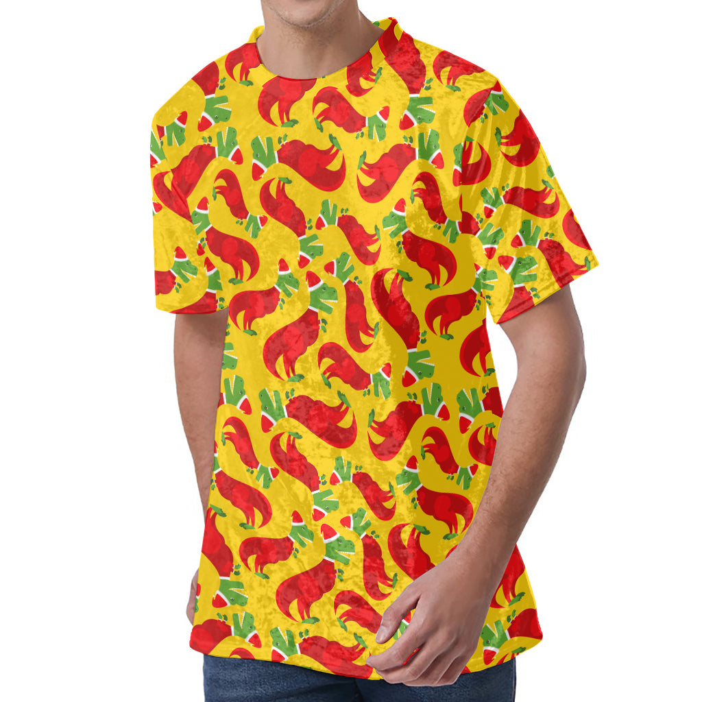 Santa Claus T-Rex Christmas Dino Print Men's Velvet T-Shirt