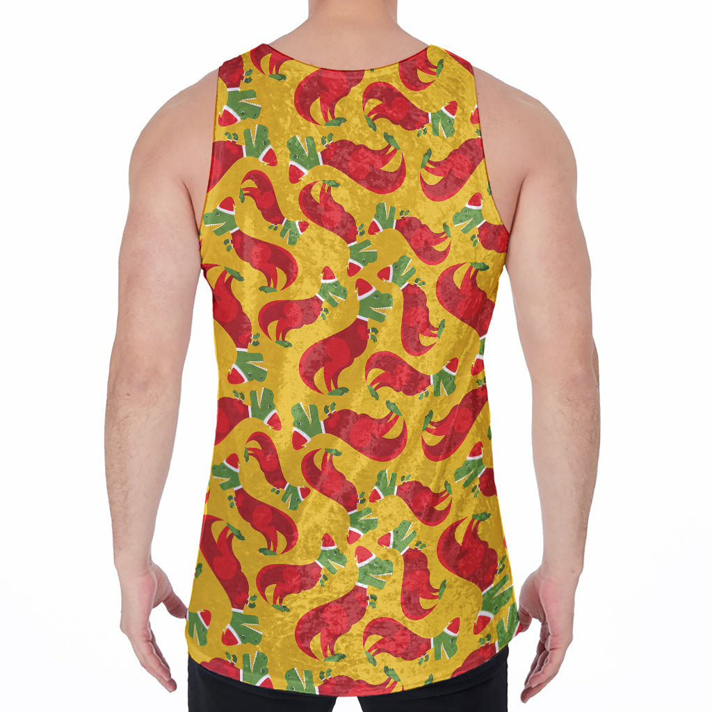 Santa Claus T-Rex Christmas Dino Print Men's Velvet Tank Top