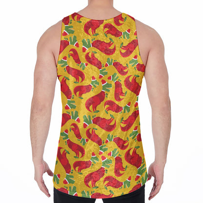 Santa Claus T-Rex Christmas Dino Print Men's Velvet Tank Top