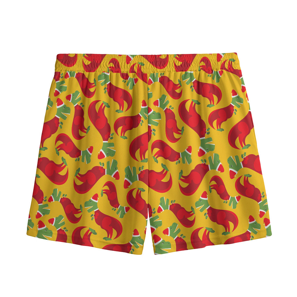 Santa Claus T-Rex Christmas Dino Print Mesh Shorts