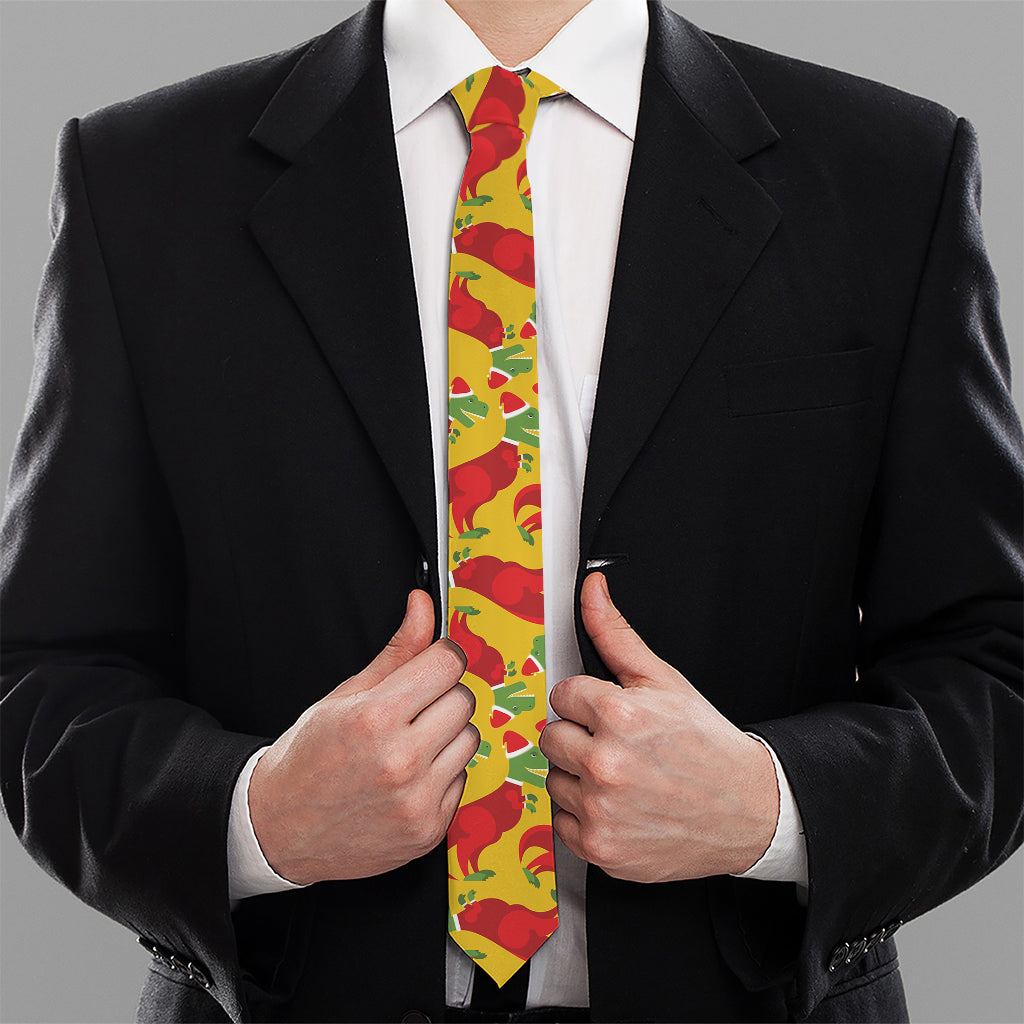 Santa Claus T-Rex Christmas Dino Print Necktie