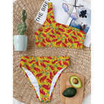 Santa Claus T-Rex Christmas Dino Print One Shoulder Bikini Top