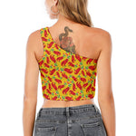 Santa Claus T-Rex Christmas Dino Print One Shoulder Crop Top