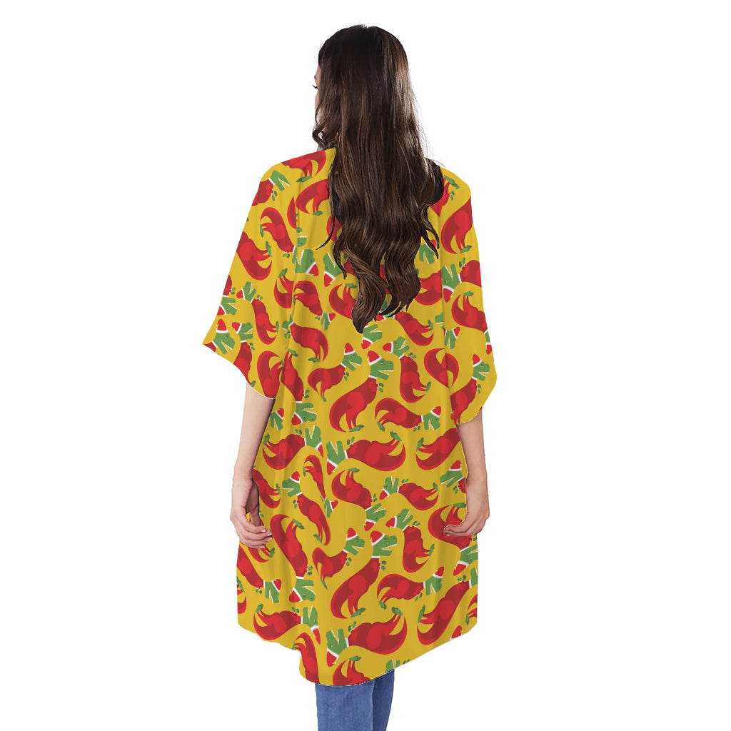 Santa Claus T-Rex Christmas Dino Print Open Front Beach Cover Up
