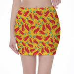 Santa Claus T-Rex Christmas Dino Print Pencil Mini Skirt