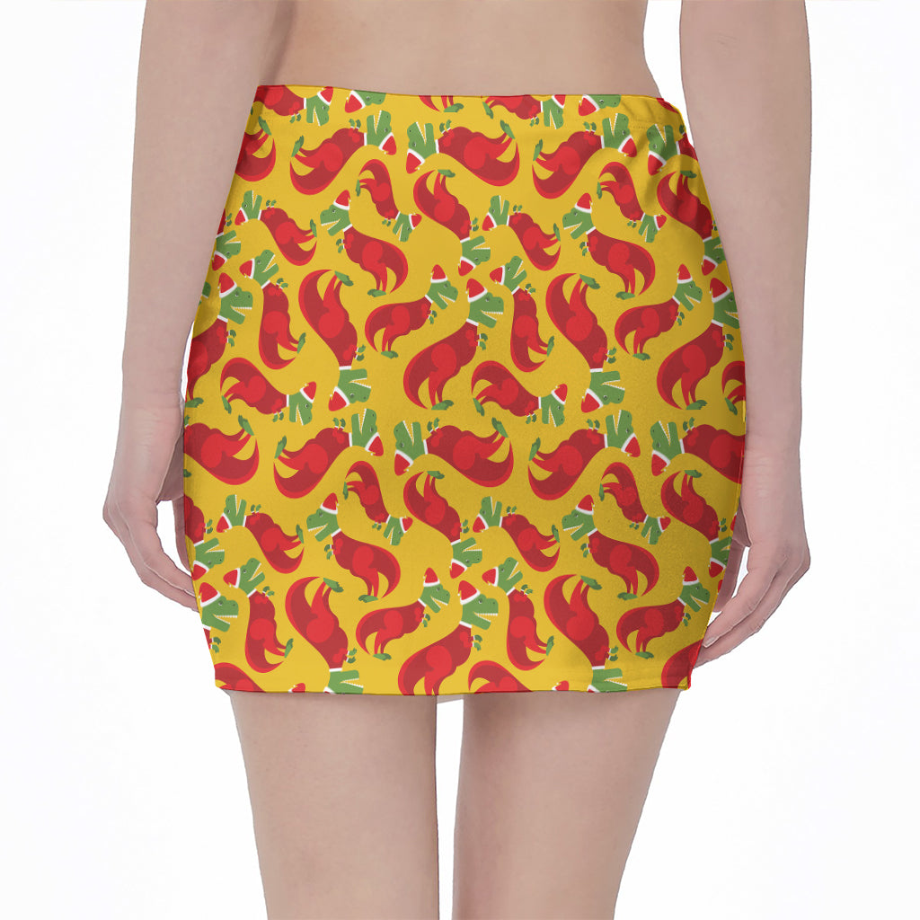 Santa Claus T-Rex Christmas Dino Print Pencil Mini Skirt