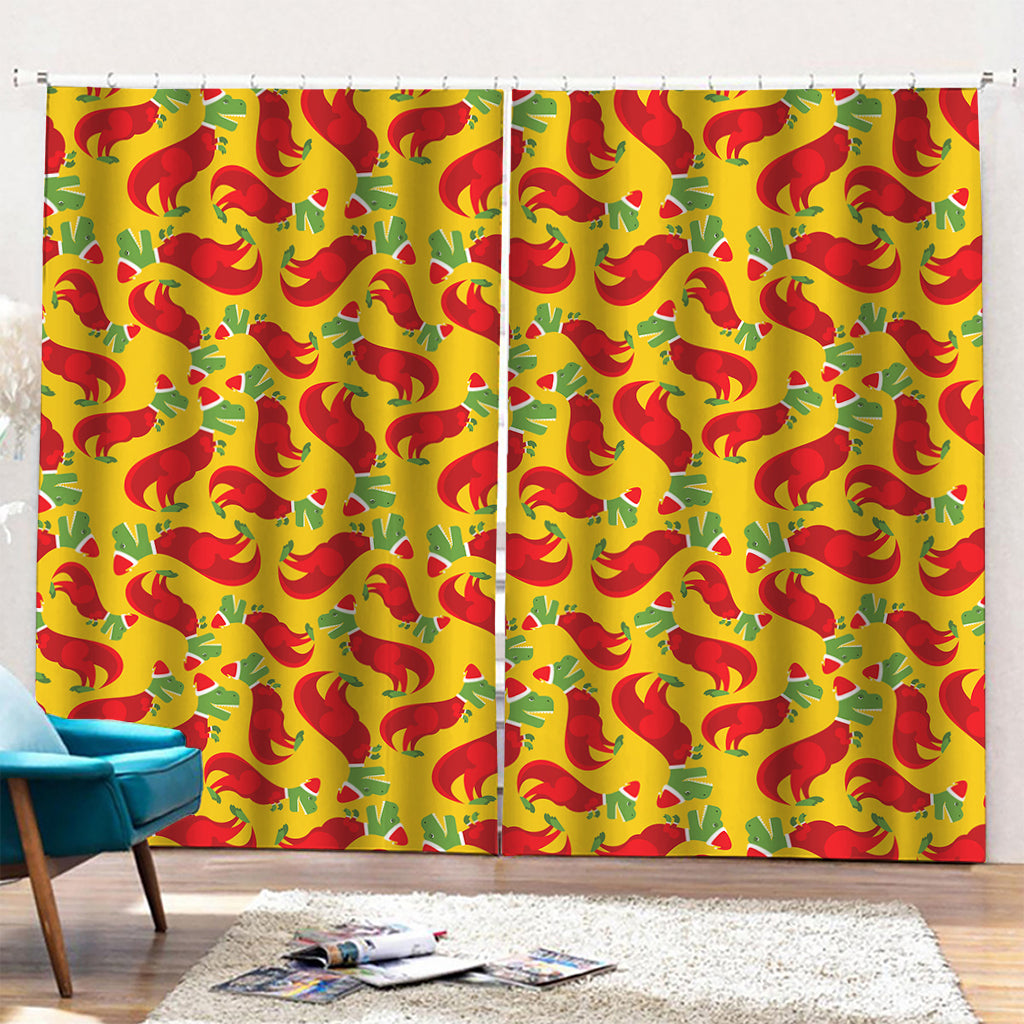 Santa Claus T-Rex Christmas Dino Print Pencil Pleat Curtains