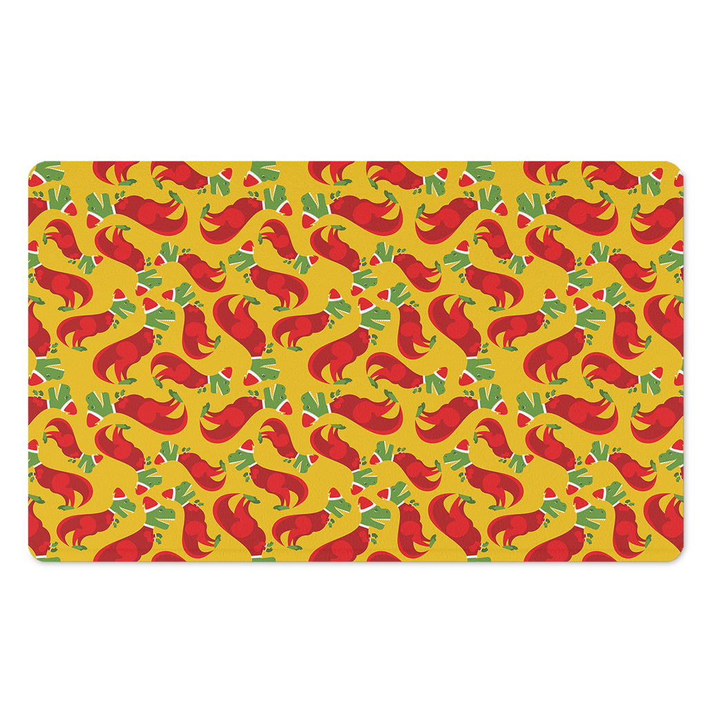 Santa Claus T-Rex Christmas Dino Print Polyester Doormat