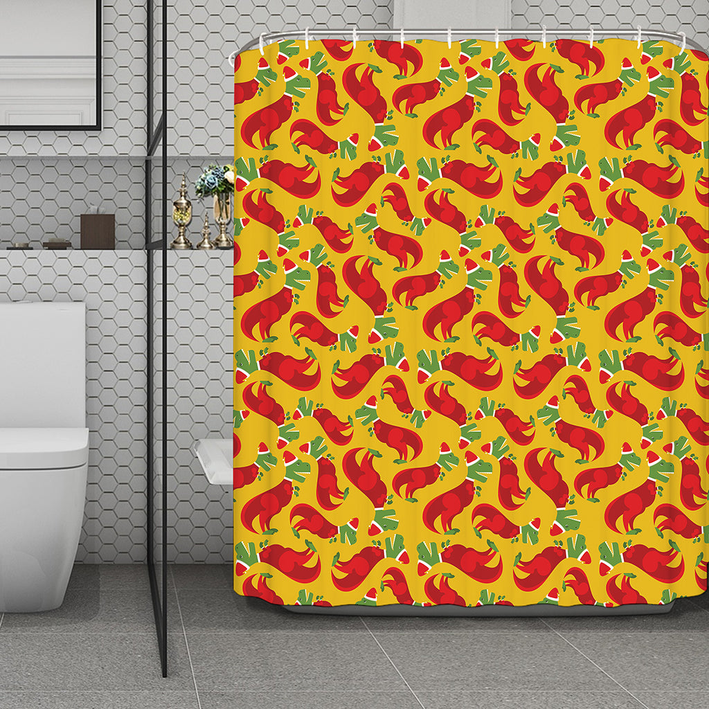 Santa Claus T-Rex Christmas Dino Print Polyester Shower Curtain