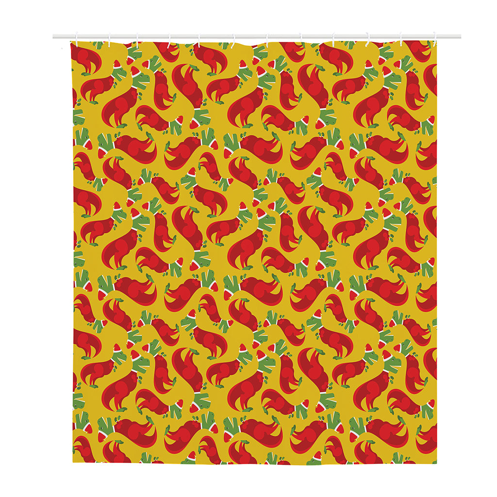 Santa Claus T-Rex Christmas Dino Print Polyester Shower Curtain