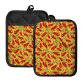 Santa Claus T-Rex Christmas Dino Print Pot Holders With Pocket
