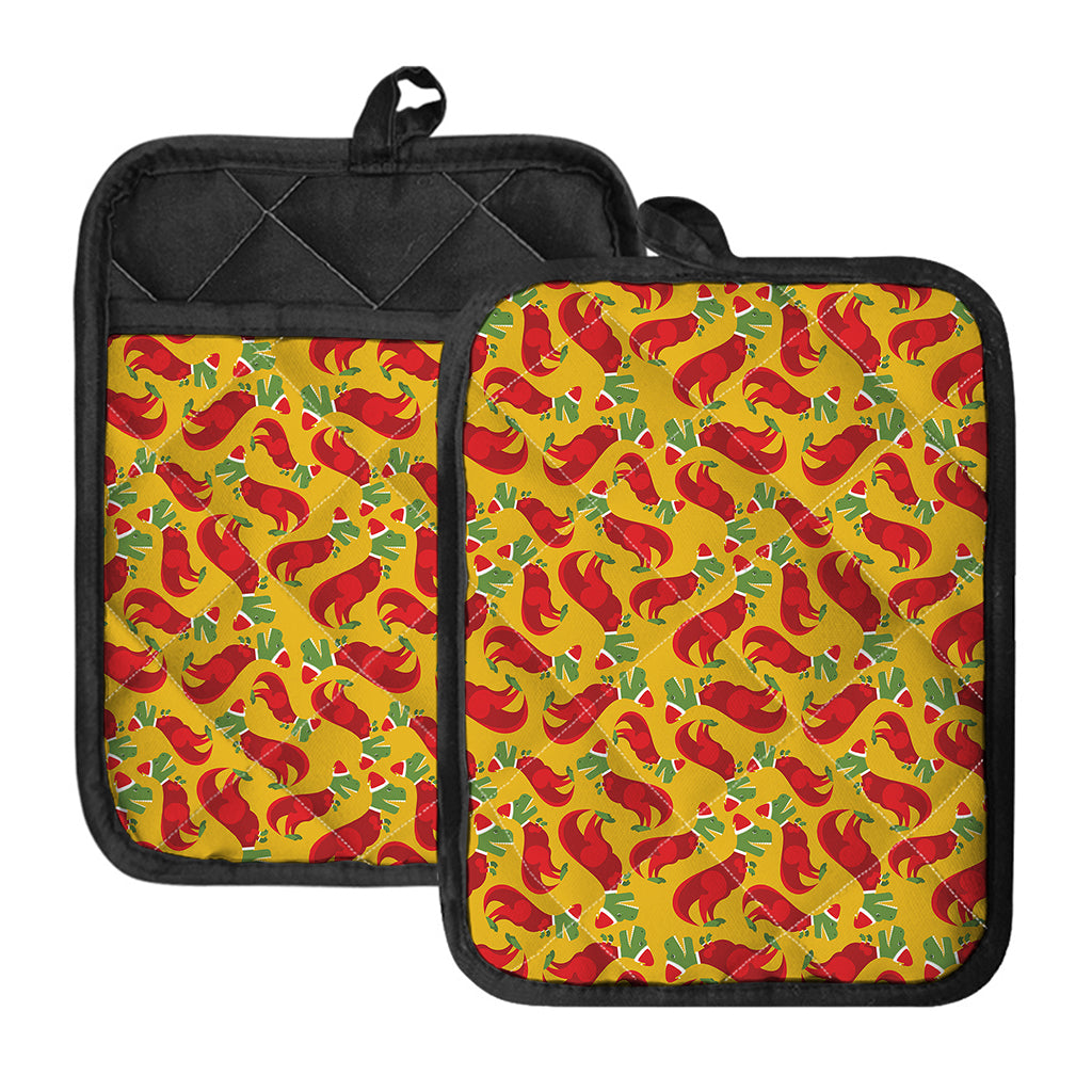 Santa Claus T-Rex Christmas Dino Print Pot Holders With Pocket