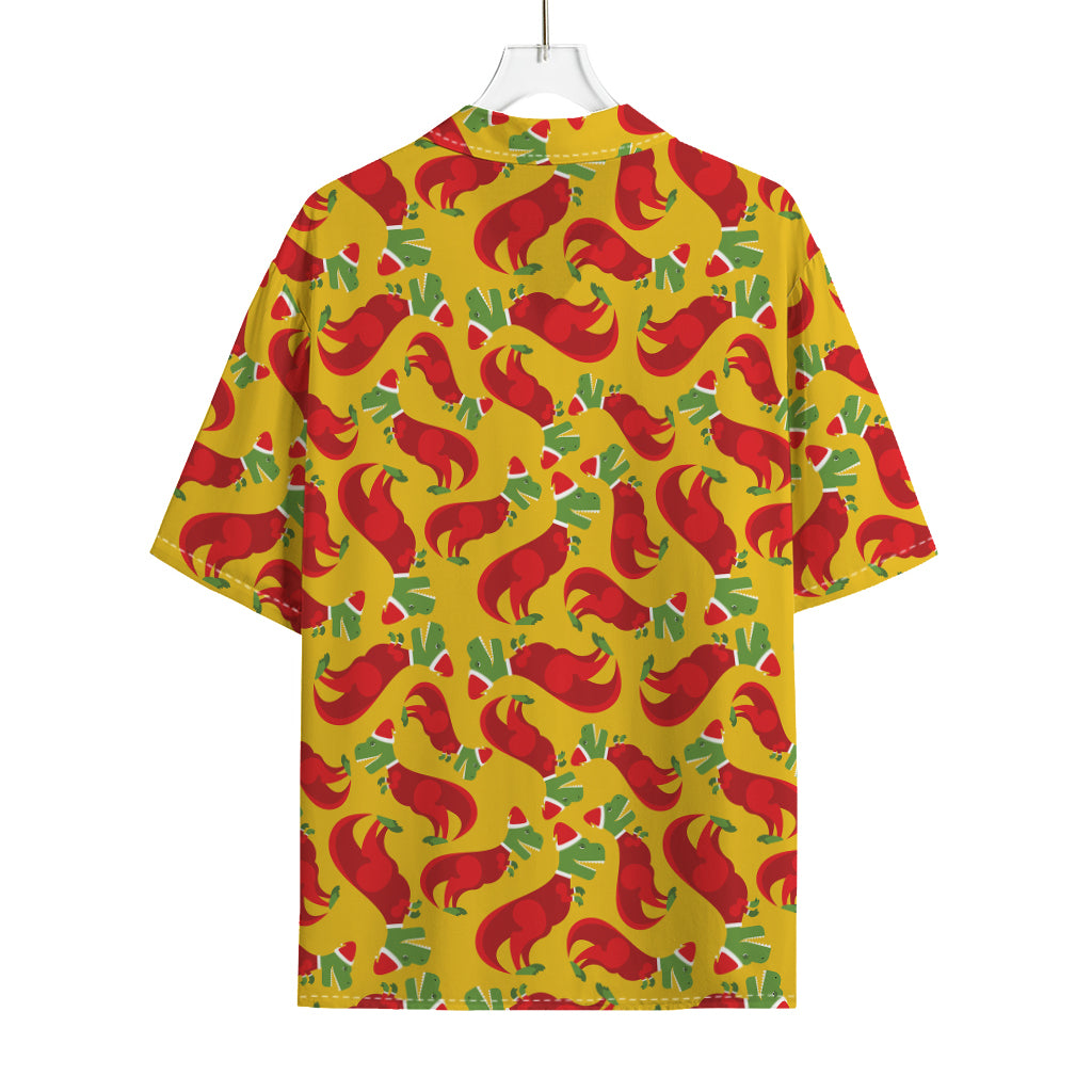 Santa Claus T-Rex Christmas Dino Print Rayon Hawaiian Shirt
