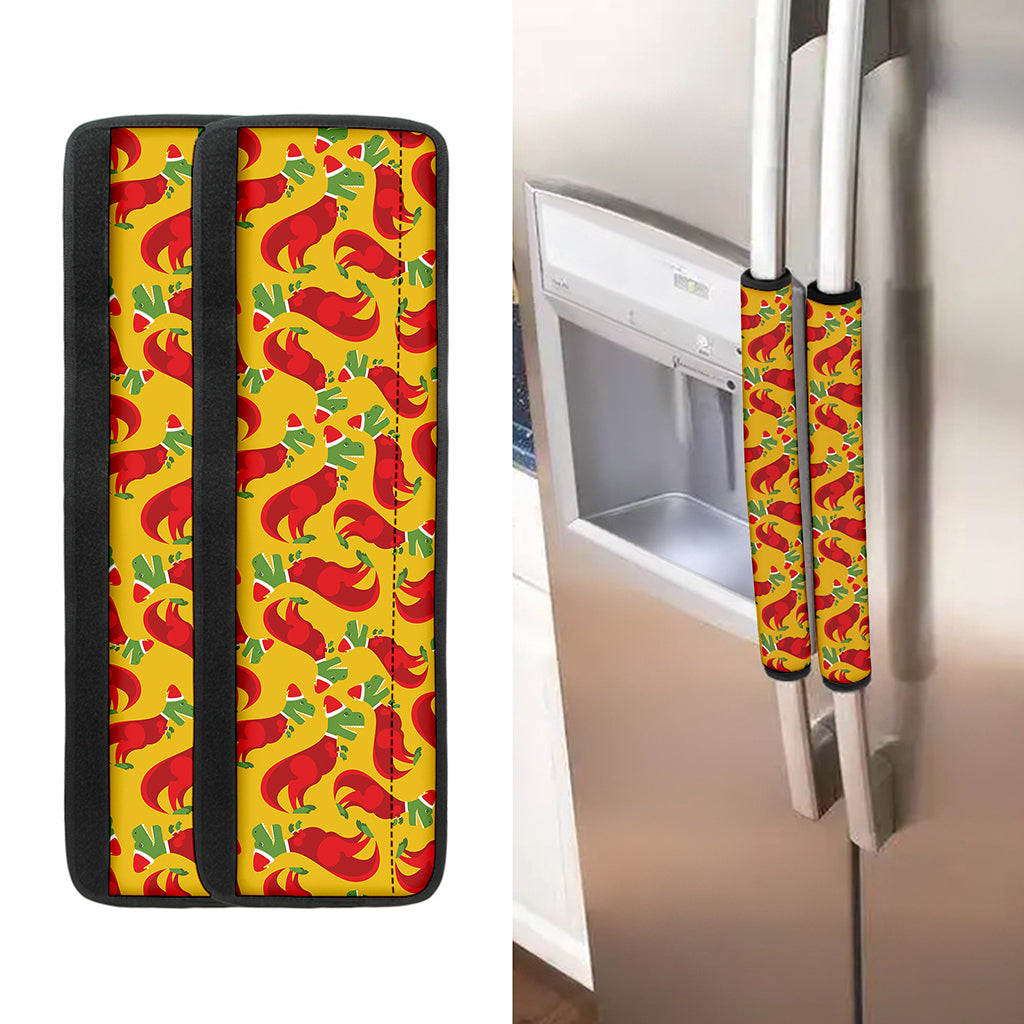 Santa Claus T-Rex Christmas Dino Print Refrigerator Handle Covers