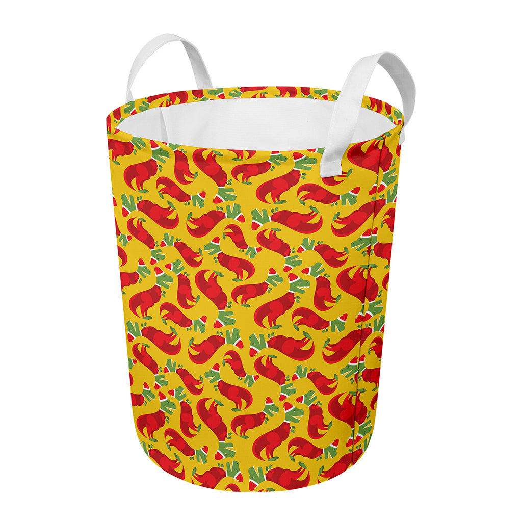 Santa Claus T-Rex Christmas Dino Print Round Laundry Basket