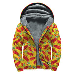 Santa Claus T-Rex Christmas Dino Print Sherpa Lined Zip Up Hoodie
