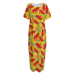 Santa Claus T-Rex Christmas Dino Print Short Sleeve Long Nightdress