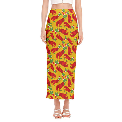 Santa Claus T-Rex Christmas Dino Print Side Slit Maxi Skirt