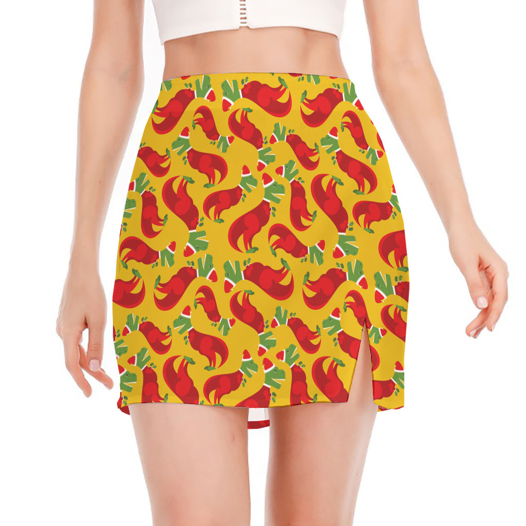 Santa Claus T-Rex Christmas Dino Print Side Slit Mini Skirt