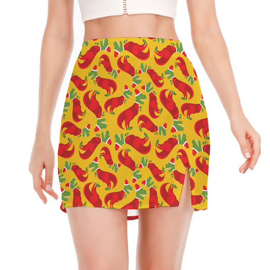 Santa Claus T-Rex Christmas Dino Print Side Slit Mini Skirt