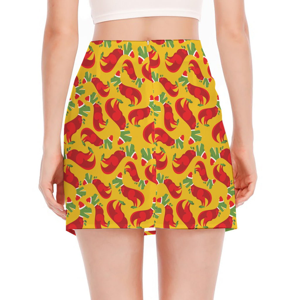 Santa Claus T-Rex Christmas Dino Print Side Slit Mini Skirt