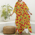 Santa Claus T-Rex Christmas Dino Print Silk V-Neck Kaftan Dress